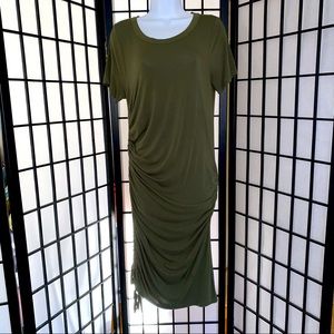 ALLISON JOY Stretchy Jersey Dress Olive Green Size Small